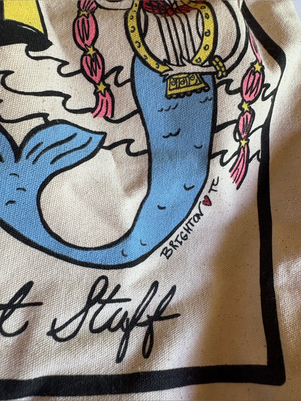 Rare! Brighton Drawstring Pouch in Cream with Mermaid Print - Picture 2 of 7